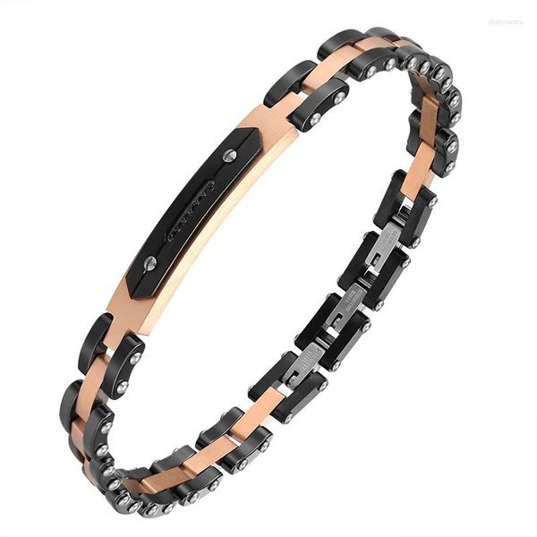 Ссылка браслетов Moocare Classic Simple Fashion Black и Rose Gold Contrast Design Керамический браслет из нержавеющей стали