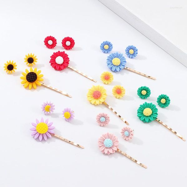 Halskette Ohrringe Set 8 Jahreszeiten Modeschmuck Bunte Gänseblümchen Blume Haarspangen Ohrstecker Frauen Mädchen Party 12 mm Durchmesser. 60mm x 23mm 1Set