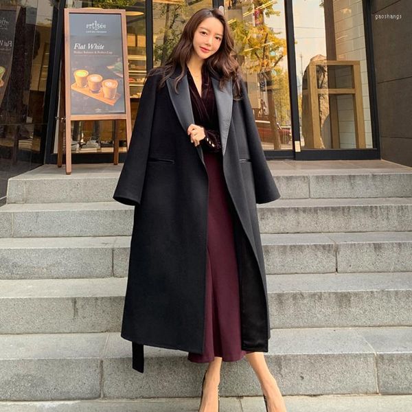 Trench da donna Cappotto lungo da donna autunno inverno 2022 con cintura Cappotto a maniche lunghe Cappotto da donna coreano Capispalla femminile