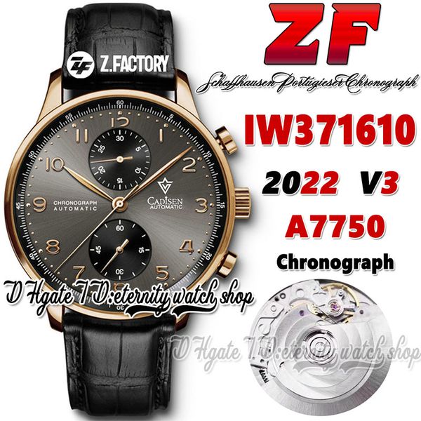 ZF V3 AZ371482 A7750 CRONOGRATO AUTOMÁTICO Mens relógio TH 12.3 Marcadores de discagem cinza ardósia Caixa de aço de ouro rosa Caixa de couro 2022 Super edição Eternity Watches