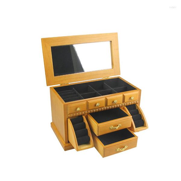 Sacchetti per gioielli Grande scatola di legno Organizzatore Anelli per orecchini in legno Collana Custodia per esposizione Cofanetto per gioielli regalo
