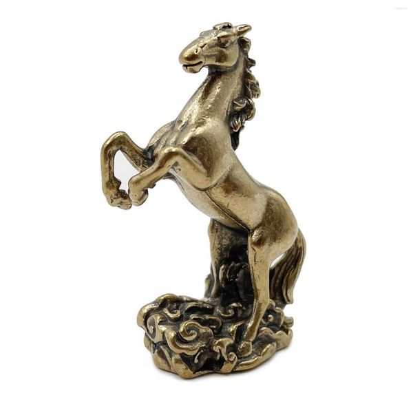 Figurine decorative Rame Cavallo da corsa Scultura Ornamenti Retro Ottone Animale Feng Shui Piccola statua Scrivania Decorazioni per la casa