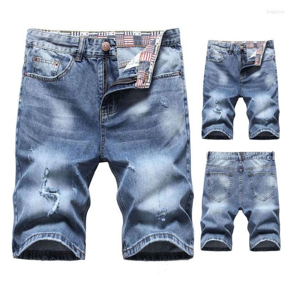 Shorts masculinos masculino masculino masculino jeans de verão curto moda machos buracos vintage destruídos jeans straight plus size pantalones