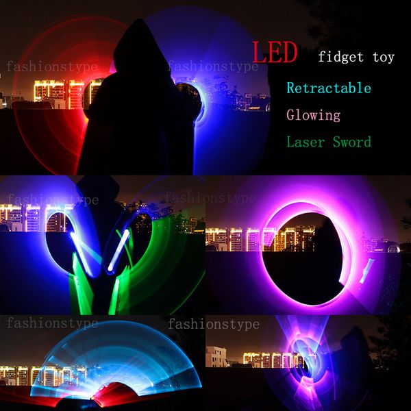 Led Fidget oyuncak lazer kılıç 2 içinde 1 ışın kılıcı renk geri çekilebilir indüksiyon hafif hediye çocuklar için