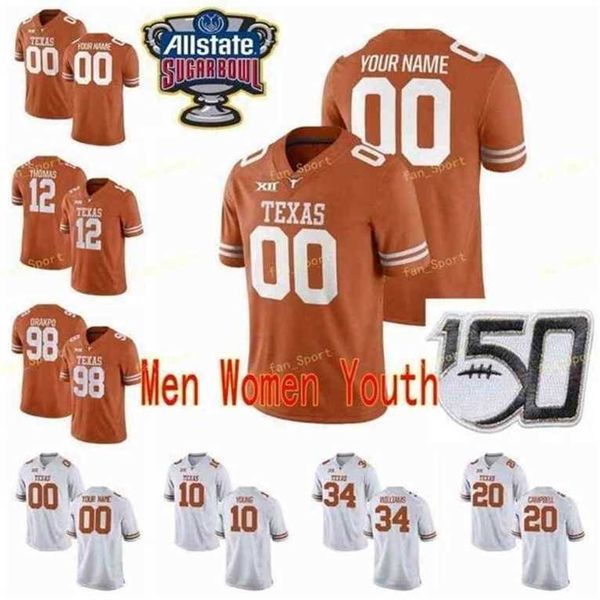 Sj NCAA College-Trikots Texas Longhorns 34 Ricky Williams 40 Ayodele Adeoye 46 Sj seph Ossai 46 Malik Jefferson Custom Football Stitched