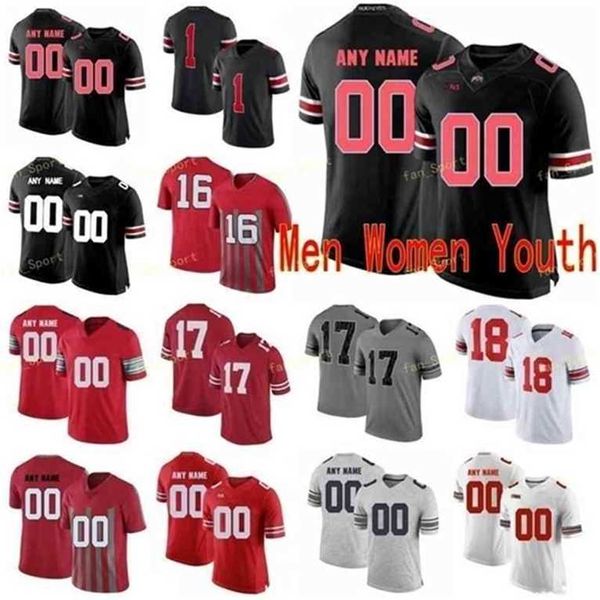 SJ NCAA College Jerseys Ohio State Buckeyes 28 Ronnie Hickman 14 KJ Hill Jr. 17 Chris Olave 1 Justin Fields 33 Zach Harrison Custom Football