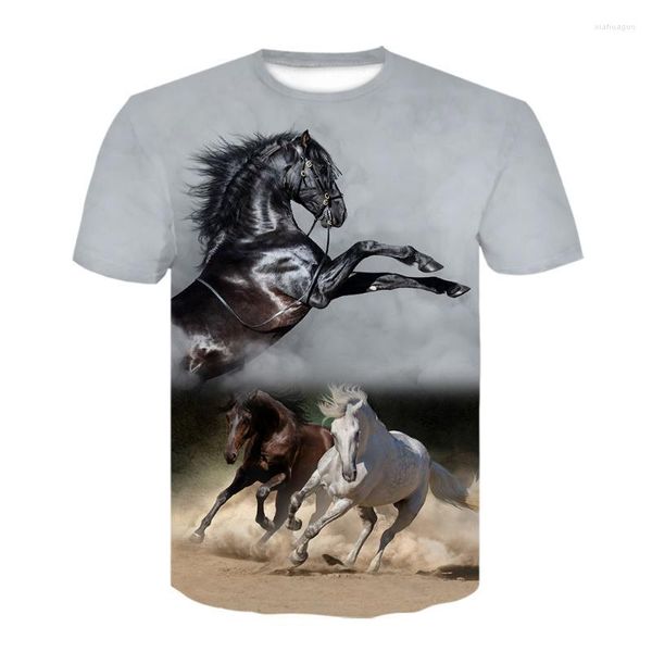 Magliette da uomo Magliette da uomo O-Collo estivo Indossa una fascia per fiori T-shirt per cavalli Camicia alla moda 3D Abiti per animali