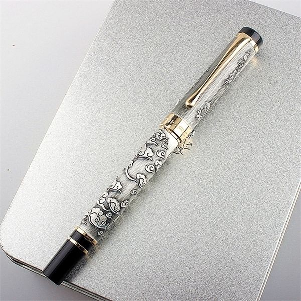 Penne stilografiche Jinhao Dragon Texture Carving Metallo Penna stilografica di lusso Business Scrittura Calligrafia Penne Office School Cancelleria penna a inchiostro 220923