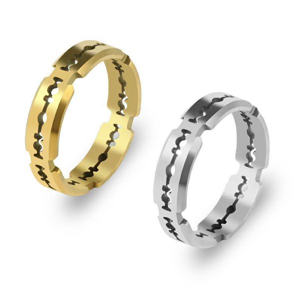 Anello con lama da taglio in acciaio inossidabile Hip Hop per uomo Giovani Americano Popolare Oro Argento Anelli in titanio nero Gioielli alla moda 6MM