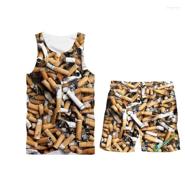 Herren-Trainingsanzüge, lässige Streetwear-Hemden und -Hosen für Herren, Cigarette Butts Cool Smoke Vanilla 3D, 2-teiliger Hoodie-Pullover für Herren