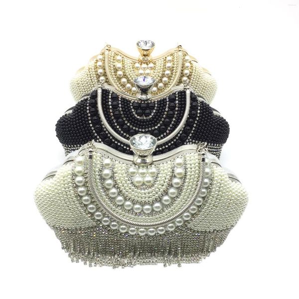 Abendtaschen Quaste handgemachte Tasche Mode Damen Diamant tragbare weiße und schwarze Reis Tricolor Pearl Hand