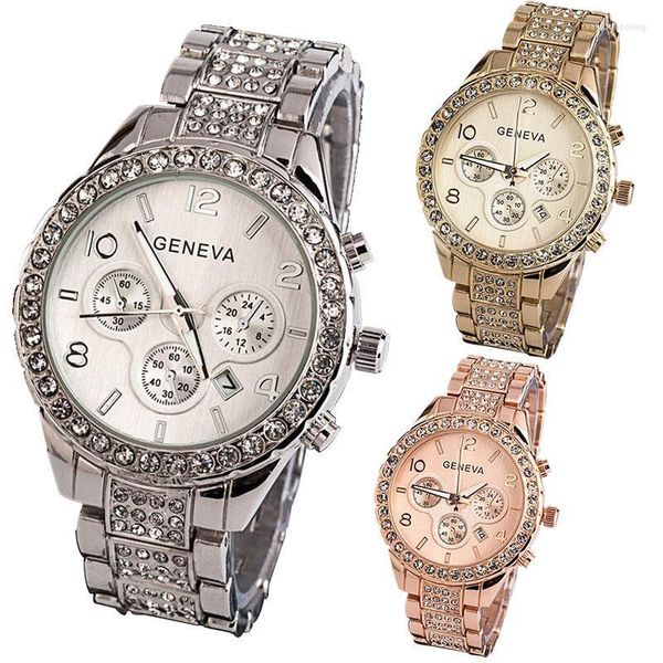 Avanadores de pulso relógios femininos Relogio feminino ladies Gold Steel Quartz Watch Genebra Cryal Crystal Rhineston