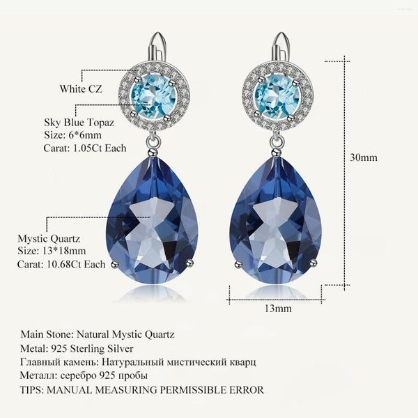 Brincos Dangle Gem's Balé de Balé de Gem Blue Blue Místico Quartz Topázio Pear 925 Sterling Silver Classic Drop For Women Wedding Jewelry