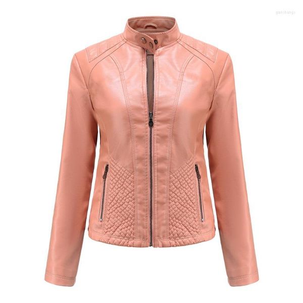 Damen Leder Damen Faux 2022 Herbst Winter Casual Stickerei Trend Dünnmantel Motorradjacke