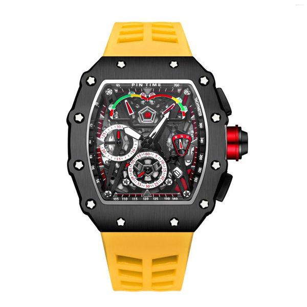 Нарученные часы продвигают продажу мужчин модные спортивные часы хронограф Функция секундомер красные резиновые ремешки Auto Date мужские роскошные наручные часы часов