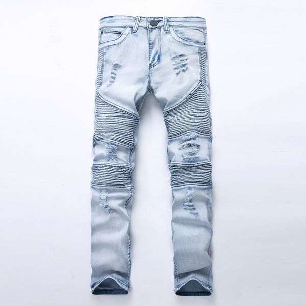 Jeans masculinos Moda Men Jeans Lavados Blue Moto Denim Rided Rider Biker Motorcycle Hip Hop para Stretch Skinny 220923