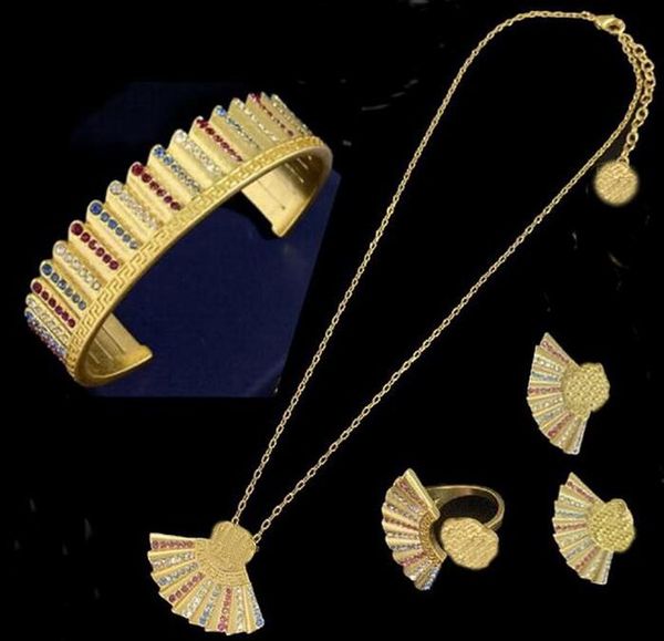 Модная личность ожерелье с серьгом с серьгами bacelet Древнее греческого стиля Банши Медуса Форма лица раскрашенные алмазные плиссированные подарки на день рождения.