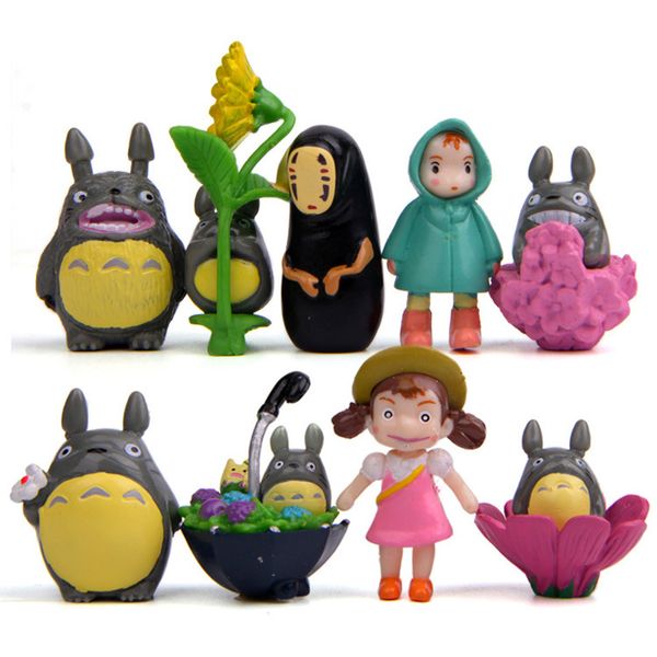 9Pcs Set Totoro Anime Movie Action Figures Oh-totoro May No-face Man Modelli in PVC Mini Figurine Giocattoli 3-3,6 cm / 1,2-1,4 pollici di altezza