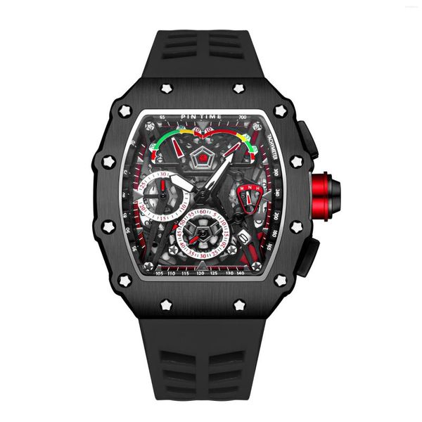 Armbanduhren Casual Männer Mode Sport Schwarz Uhr Chronograph Funktion Stoppuhr Kautschukband Auto Datum Männlich Luxus Armbanduhr Uhr