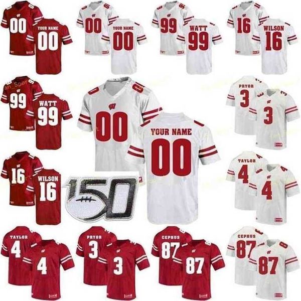 Jerseys da NCAA College Wisconsin Badgers 6 Danny Davis III 57 Jack Sanborn 23 SJ Nathan Taylor 99 JJ Watt Custom Football Stitched