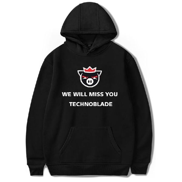 Мужские толстовки с капюшоном Rip Technoblade Hoodies Спортивный костюм Пуловер с капюшоном Уличная одежда Мужчины Женщины Толстовка Technoblade Miss You ---Толстовки 003 220924