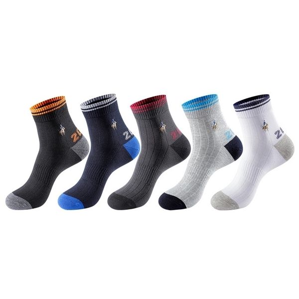Socks masculino pier p￳lo quatro esta￧￵es quente respir￡vel absorve suor algod￣o homens meias de tubo m￩dio jacquard bordar