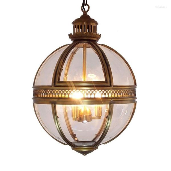 Vintage Loft sala de estar globo colgante luces accesorio Retro impermeable decoración jardín patio hierro bola de cristal LED E27 lámpara al aire libre