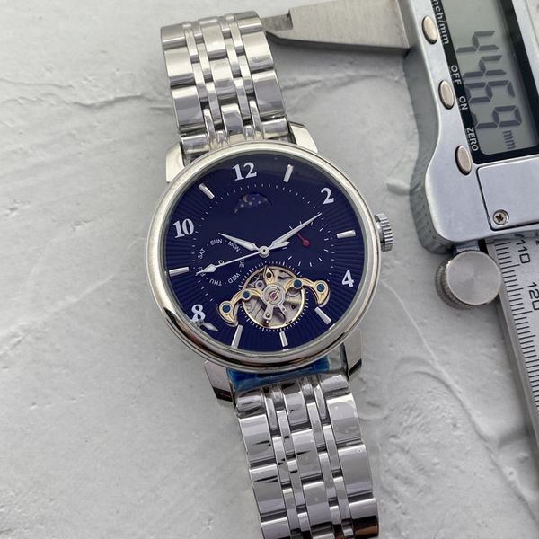 Herrenuhr Edelstahl Tourbillon Fünf Stiche 44MM Luxusmarke Automatische mechanische Uhren Stahlarmband Mode PAT