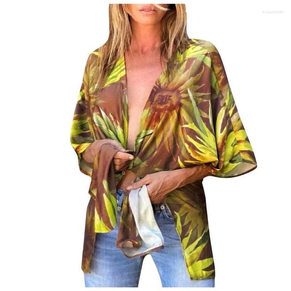 Atuar feminino de roupas de banho feminina 2022 Summer Concobres floral quimono cardigan sheer encobrimento de férias de férias de lazer