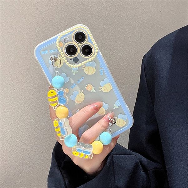 Custodie di design di lusso INS Cute Cartoon 3D Bee Bracciale Catena Custodia morbida per iPhone 14 13 12 11 Pro XS Max X XR 7 8 Plus Se3 Cover posteriore antiurto