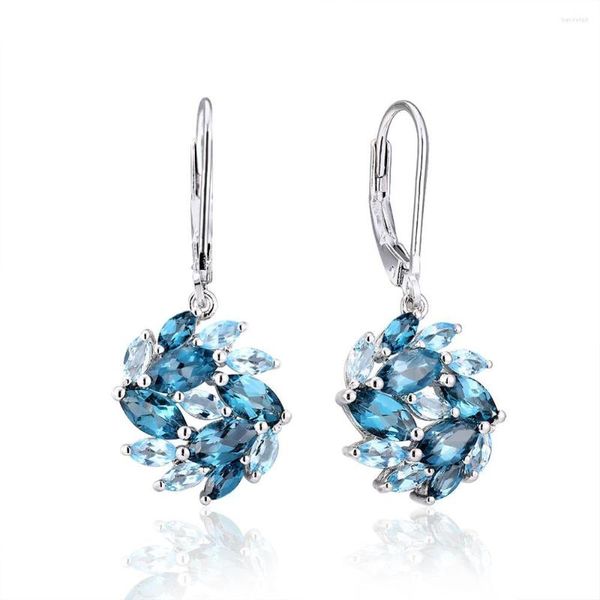 Orecchini pendenti GZ ZONGFA Design Fashion Gemma di topazio blu naturale Gioielli fatti a mano in argento sterling 925