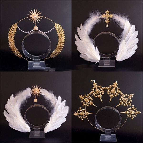 Fasce Retro Lolita Notre Dame's Halo Cross Angel's Feather Wing KC Fascia Madrina Virgin Mary Gothic Cosplay Copricapo barocco 220923