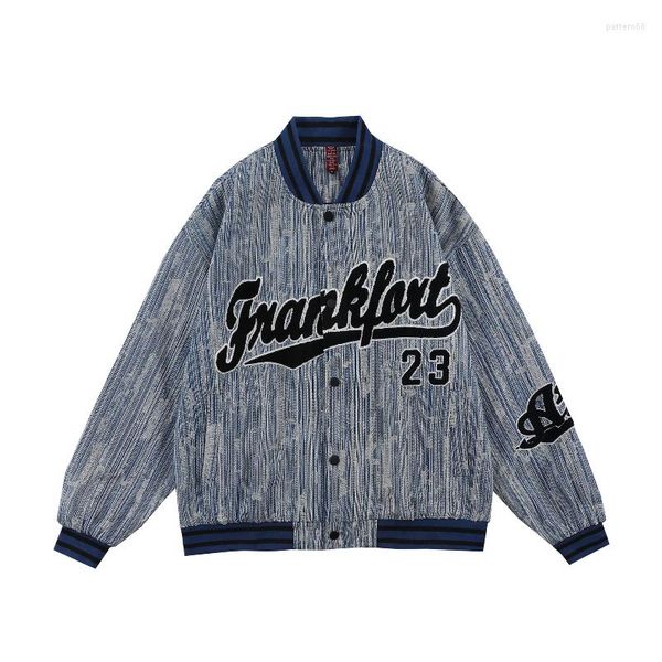 Giubbotti da uomo 2022 Autunno Lettera Ricamo Punk Retro Uomini Giacca di jeans Strappato Kpop Baseball Cappotto da donna Vintage Jeans Tuta sportiva Blouson