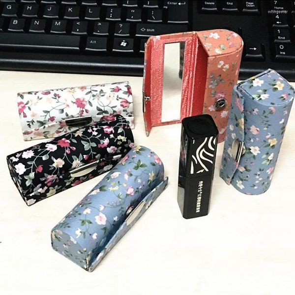 Espelhos compactos 1 PC Lipstick Case Retro bordado Brocade Fashion Hotion Design de flores com caixa de espelho