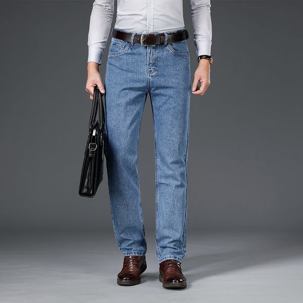 Jeans da uomo Primavera Autunno Business Regular Fit 100 Cotone Pantaloni casual a vita alta in denim Pantaloni maschili di marca Taglia 40 42 220923