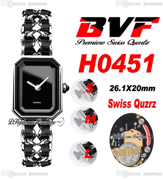 BVF Premiere H0451 Orologio svizzero ETA al quarzo Ladeise Cassa in acciaio Quadrante nero Cinturino in pelle intrecciata Super Edition Orologio da donna Puretime