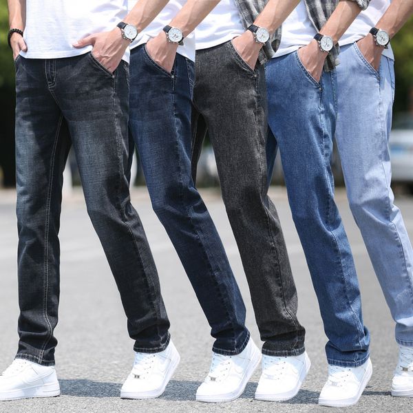Jeans masculinos Brand High End Men Regular Autumn Autumn Business Loose Denim Troushers Classic Moda Anti -Roubo Zip Pants 220923