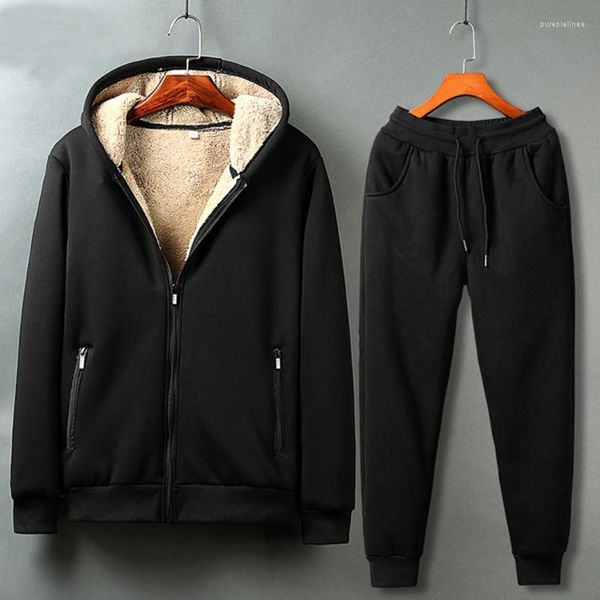 Men's Tracksuits Men Winter Men Men Jackets Capuzes Capuzes Coloque lã de lã Warm Fleece 2 PCs Rusota