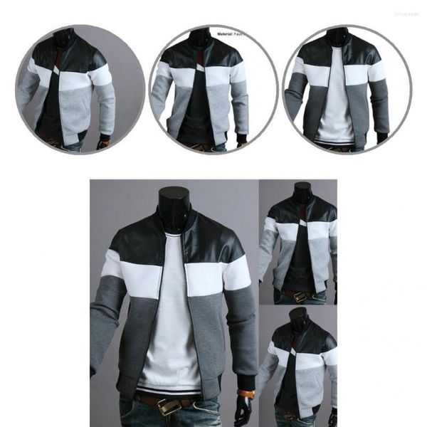 Jackets Men Jacket Men Jacket Zipper Pockets Oblíquos Bolsos de Stand-Up Stand-Up Stand-Up Collar Contrast Splicing Casal de outono para Outdoor