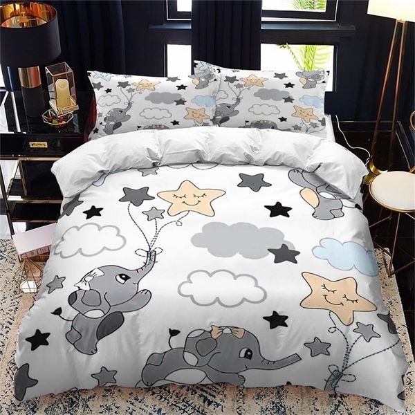 Yatak takımları hayvan fil karikatür çocukları nevresim kapak kraliçe kral Kral ikiz büyüklükte yatak seti vahşi yaşam yorgan kapağı 23pcs polyester yorgan kapağı