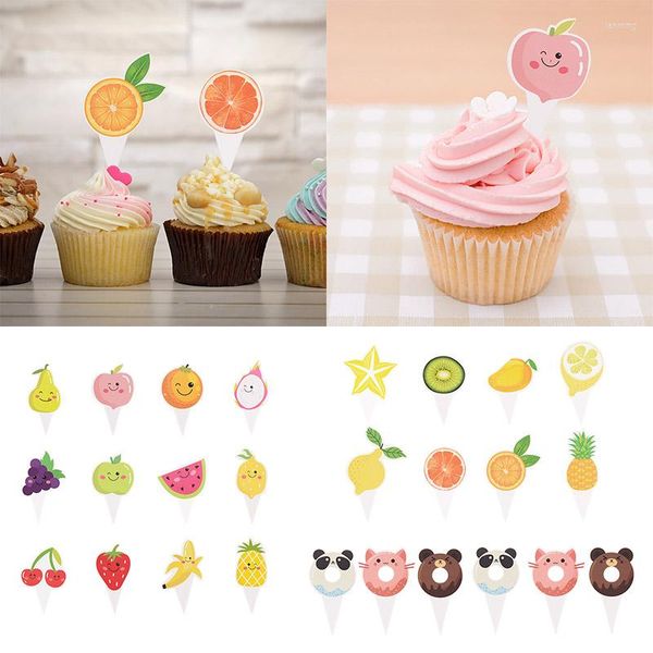 Forniture festive 1 set di carte di carta Cake Toppers Cartoon Animal Fruit Design Cupcake Pick for Kids Birthday Decor Party