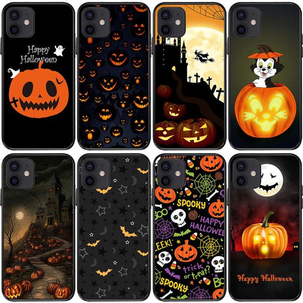 Happy Halloween Casos de telefone para iPhone 14 Lanterna de abóbora preto TPU Shell iPhone14 13 12 11 8 7 Plus Pro Max Fashion Stay
