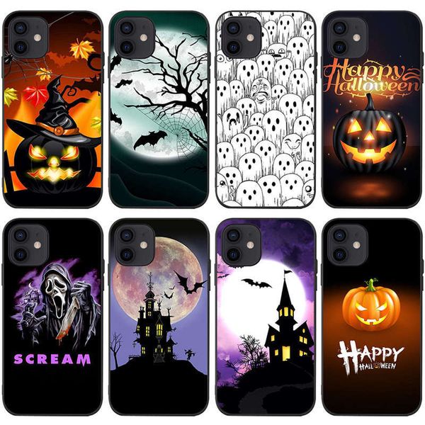 Case di telefono Festival di Halloween per iPhone 14 Pumpkin Lantern Castle Ghost Skull Pattern Flexible TPU Shell iPhone14 13 12 11 8 7 Plus Pro Max Fashion Cartoon Cover