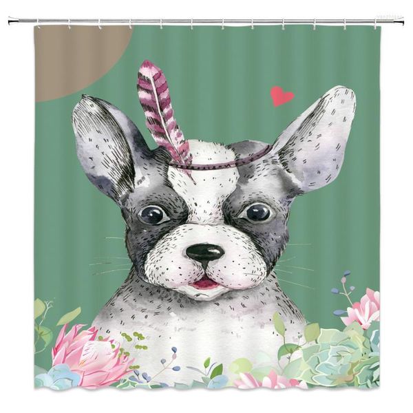 Duschvorhänge, schöner Cartoon-Hund-Vorhang, Badezimmer, wasserdicht, für Kinder, Polyesterstoff, 180 x 180, Heimdekoration mit 12 Haken