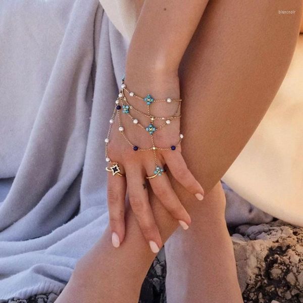 Bracelets porte-bonheur mode bohême pierre Turquoise perle ronde gland doigt Bracelet pour les femmes fête inde bijoux cadeaux Zk35