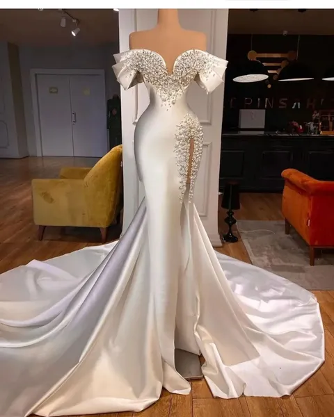 Arabic Aso Ebi Mermaid Wedding Dresses abiti di perle di perle di perline di abiti da sposa Abiti da sposa ZJ6707 407