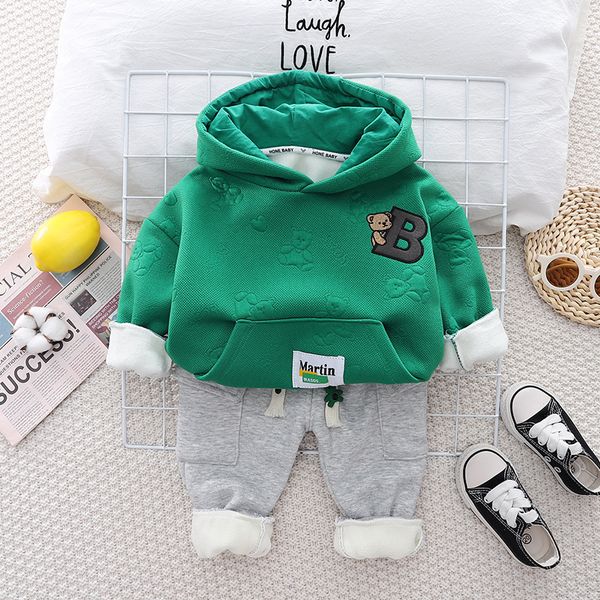 Pantaloni caldi del maglione della peluche dei bambini Autunno Inverno Cartone animato Neonate Set di abbigliamento Abbigliamento neonato Abbigliamento sportivo con cappuccio per bambini 1-5 anni