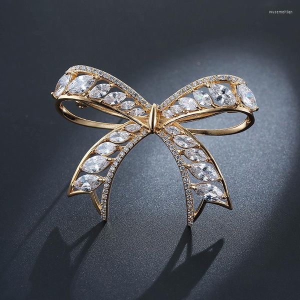 Körperschmuck Diamantblume 14K Soild Gold Broschen für Frauen Klassische Schleife Jubiläum Voal Weihnachten Luxus Brosche Pins