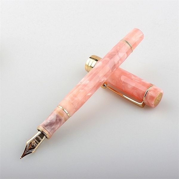 Penne stilografiche Luxury Brand JinHao 100 Penna stilografica in acrilico Golden Spin Sakura Pink Business Office School Supplies 220923