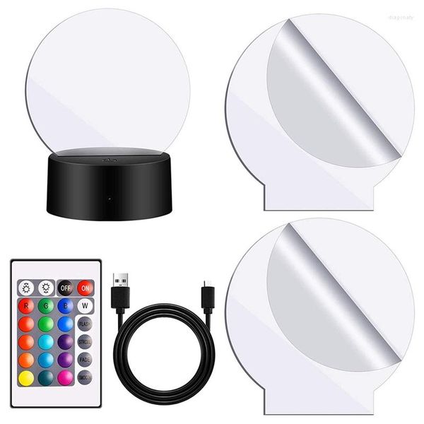 Portalampade Set base per luce notturna 3D fai-da-te con fogli acrilici decorativi regolabili a 7 cambiamenti di colore per l'arredamento del bar della camera da letto